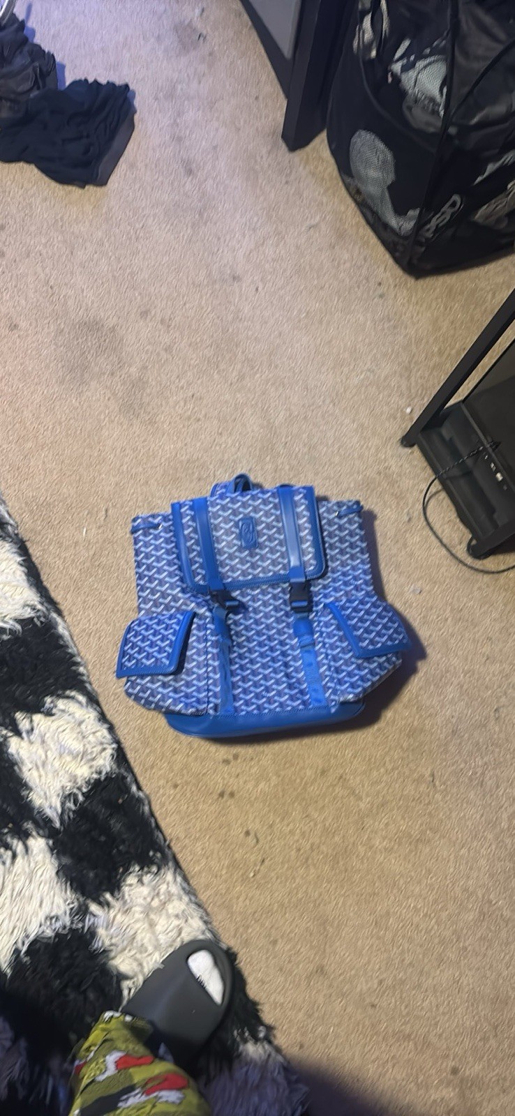 Blue Geometric Goyard Goyardline Flap Backpack Leather/canvas
