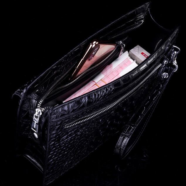 Cowhide Leather Business Envelope Bag Crocodile Pattern Clutch Bag Large Wallet