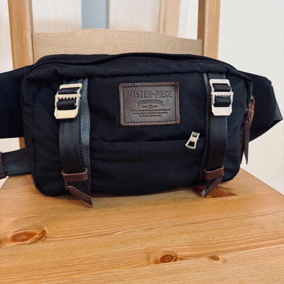 master-piece Waist Bag Black Nylon Leather 41cm Japan Used