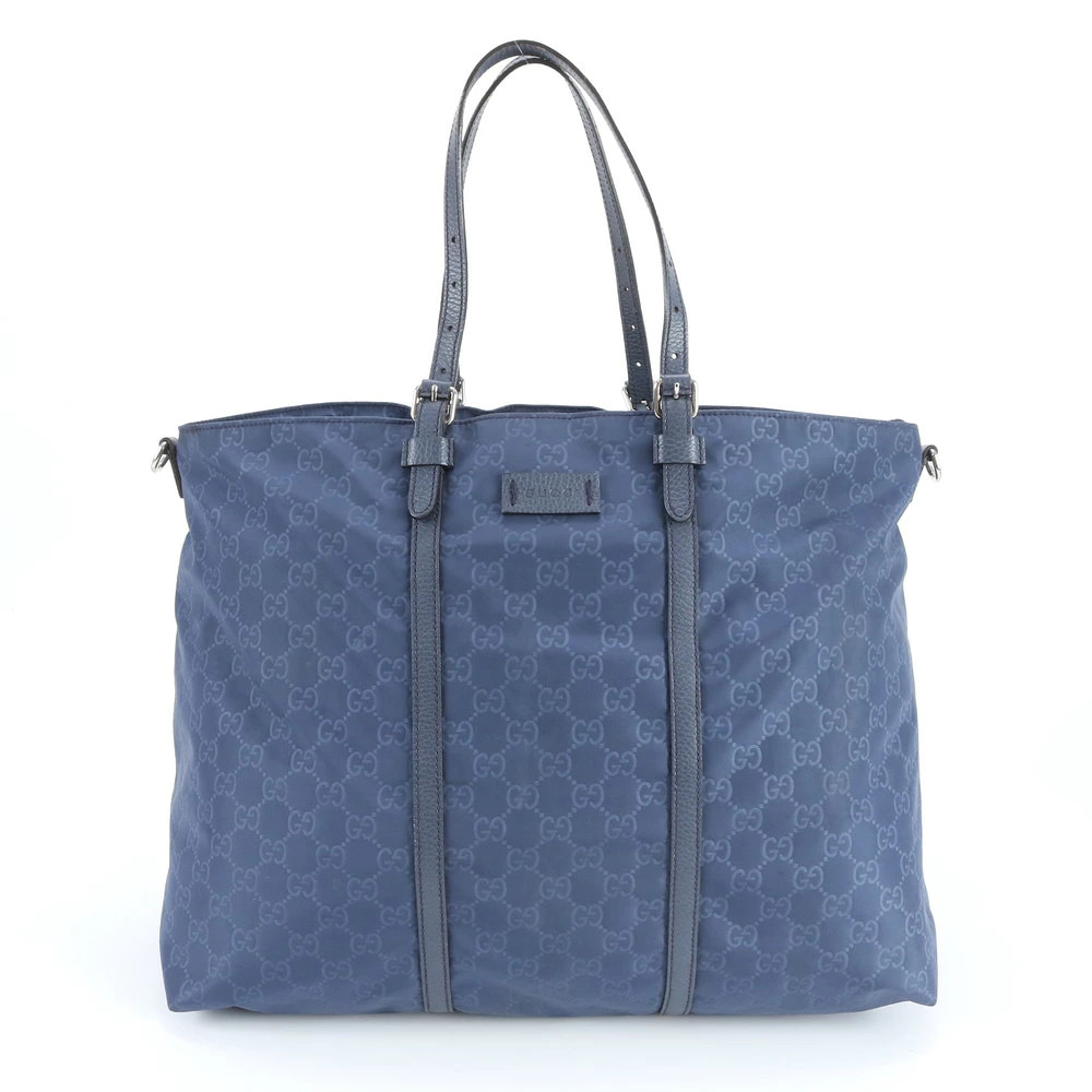 Gucci GG Nylon Leather Tote Bag Navy Size W42cm H33cm D22cm Excellent