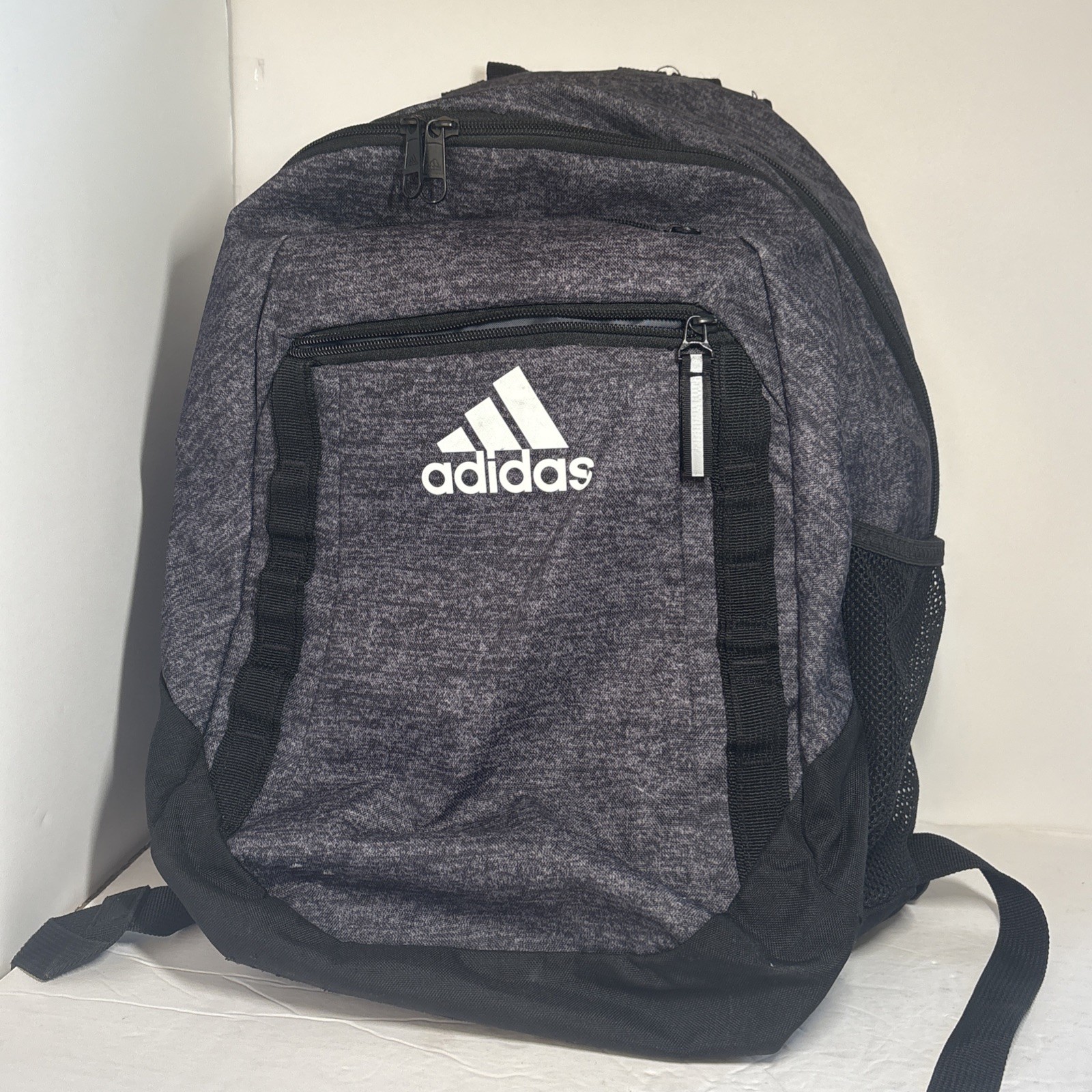 Adidas Load Spring Backpack. Dark Grey, Black Trim, Multi Zippers, Water Pouch