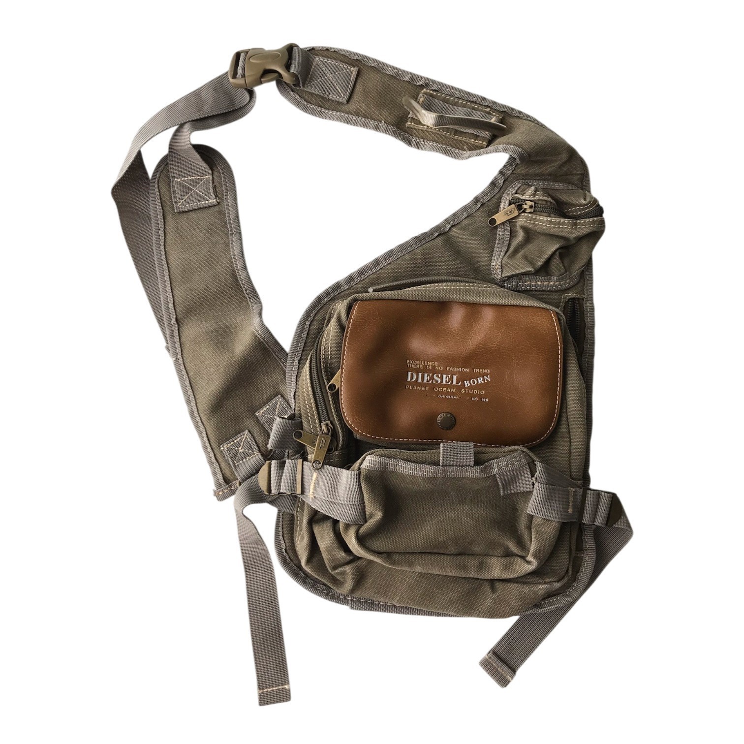 DIESEL Vintage Backpack Multipocket Cargo Sling Utility Cyber Techwear Army Y2K