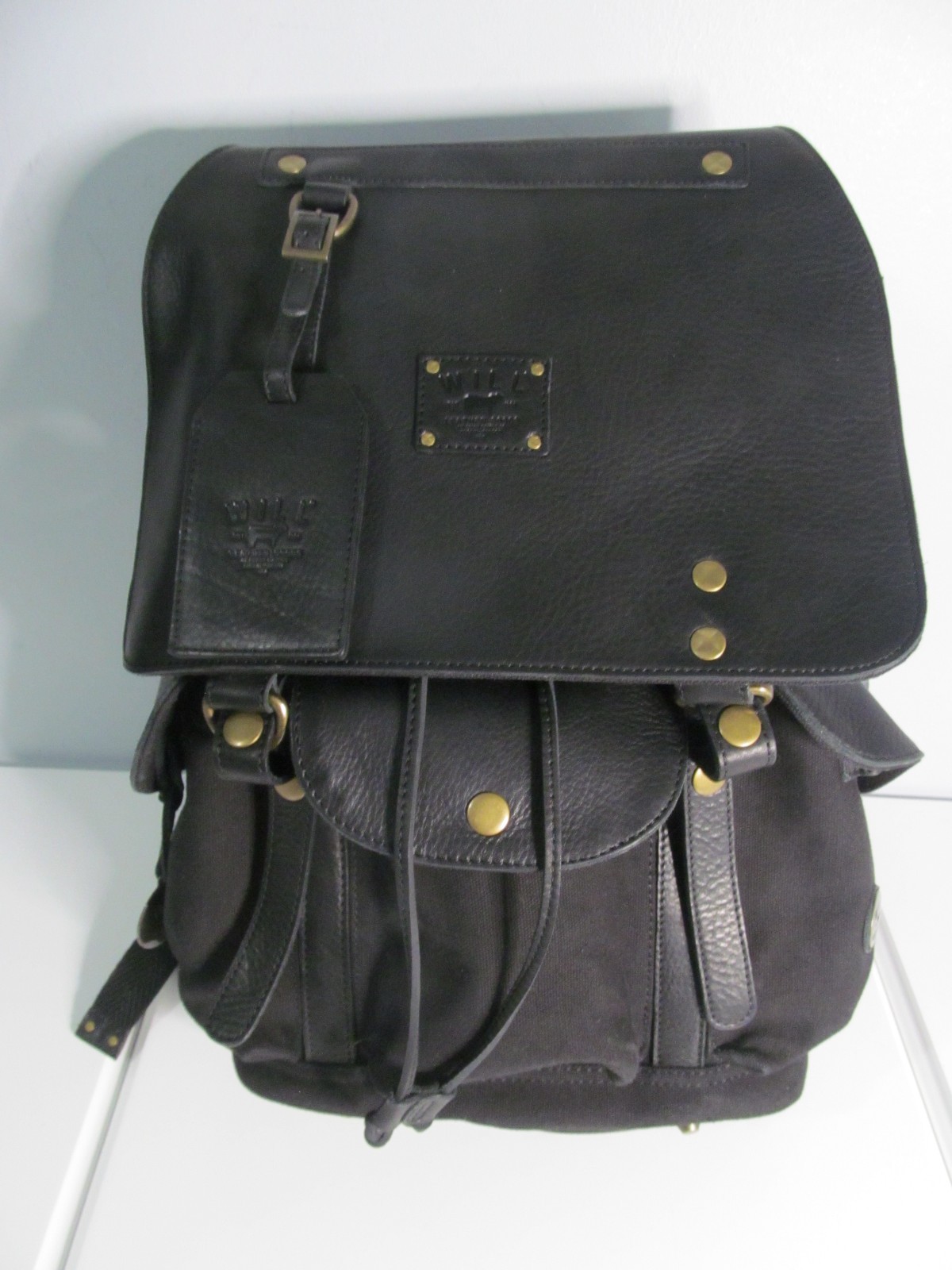 Will Leather Goods, Eugene, OR., Black Leather & Canvas 13″ Laptop Backpack, NWT