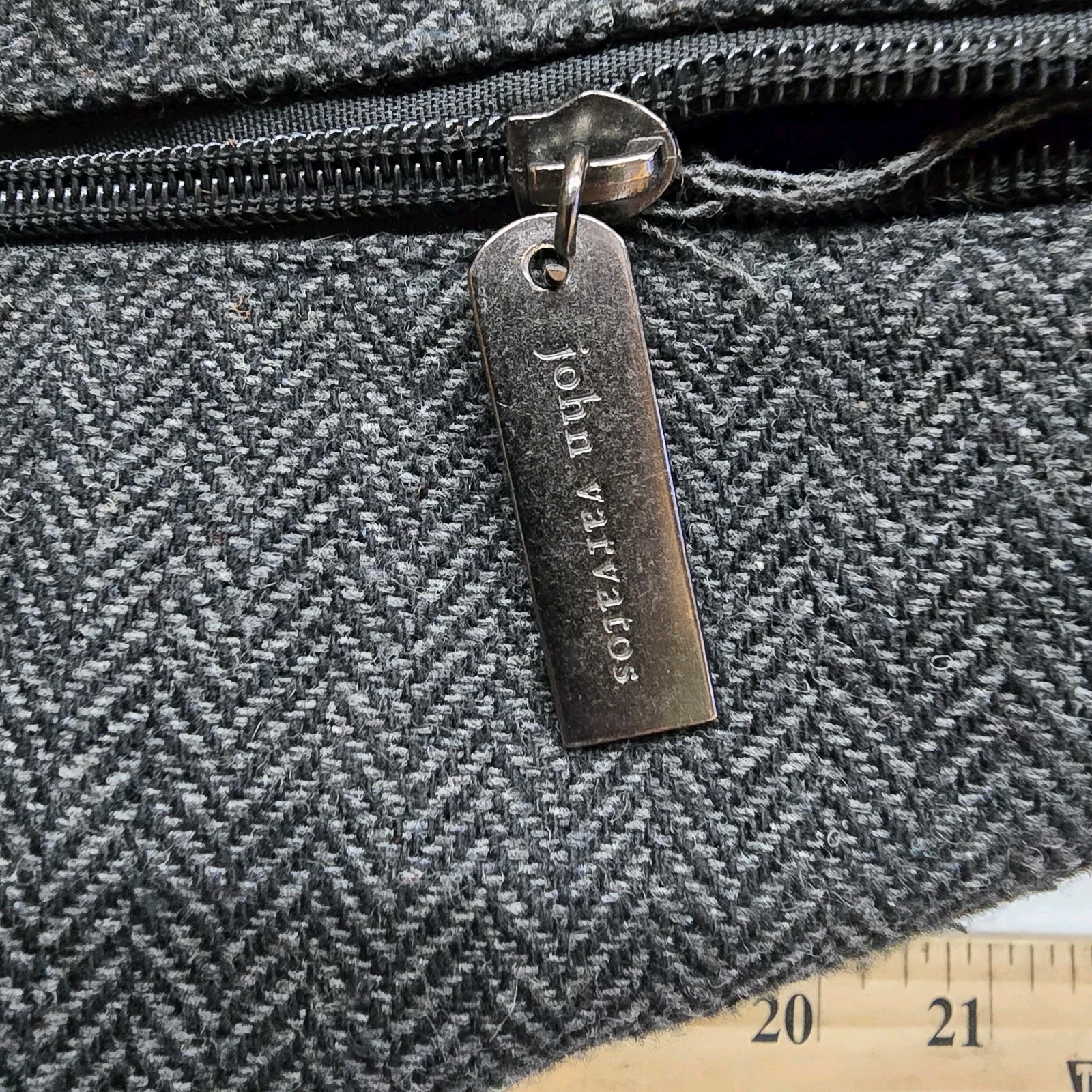 John Varvatos Gray Fabric Black Leather Trim Handles Duffle Bag – Fair