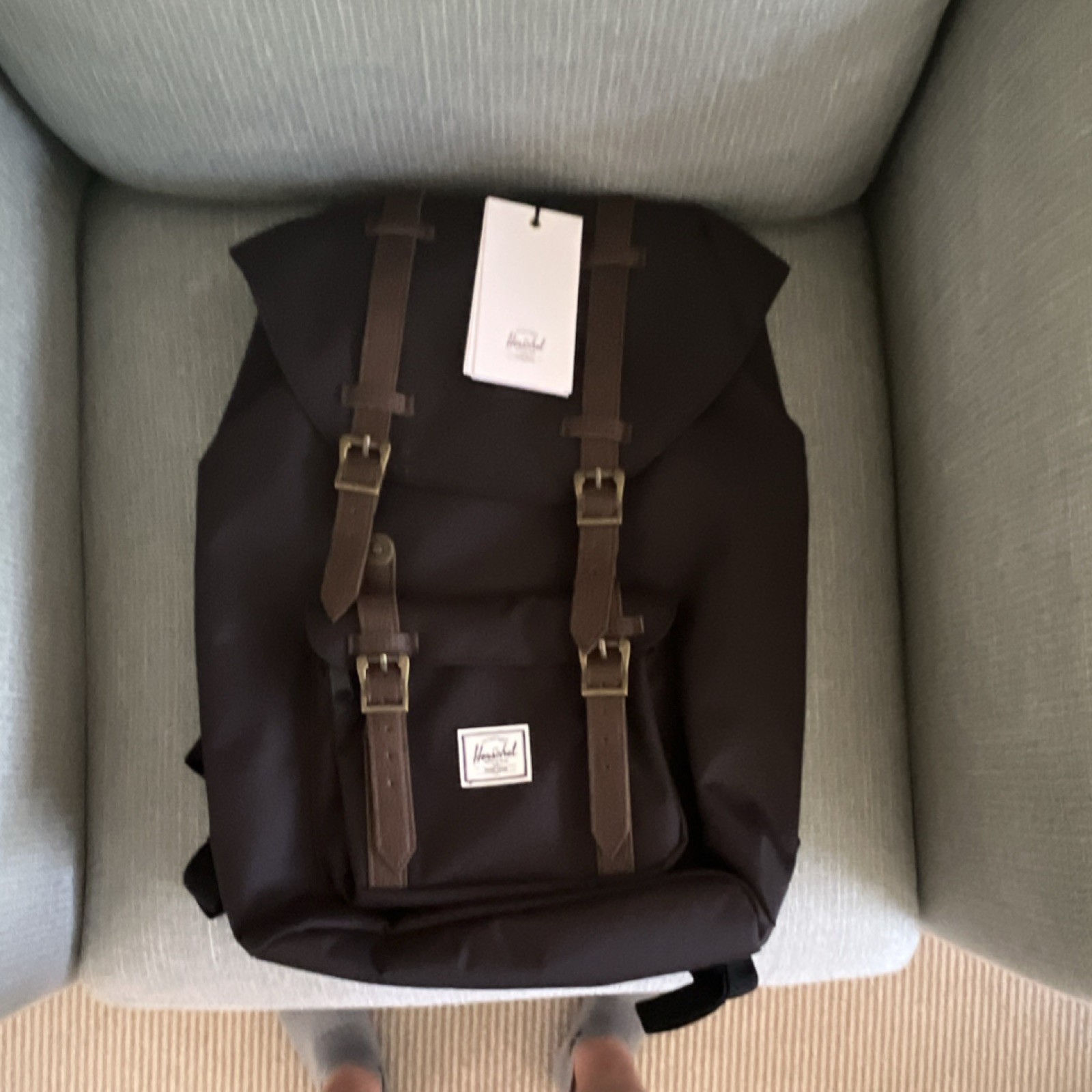 Herschel Little America Mid-Volume Backpack Black Brown Adjustable Strap