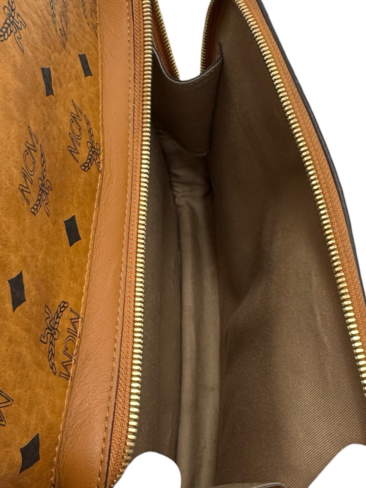 Authentic MCM Stark Visetos Cognac Medium Backpack Gold Hardware Brown