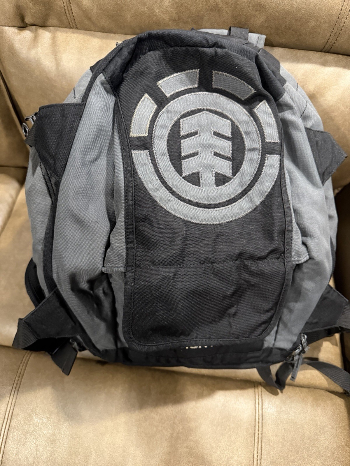 Element Black/Gray Logo Backpack Padded Pockets Zip Buckle Mojave
