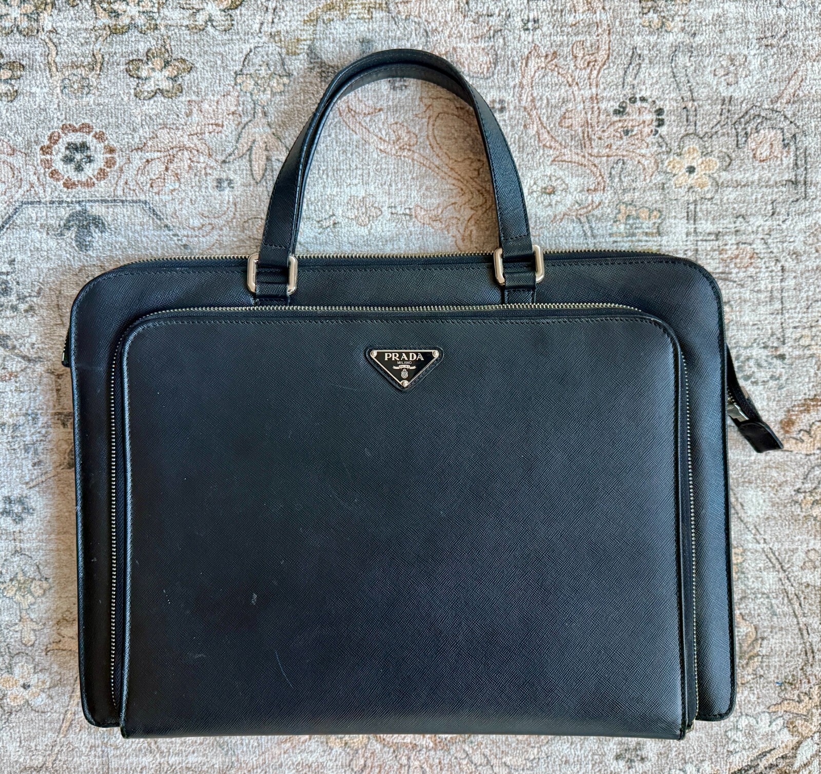 Prada Saffiano Travel VR0023 Zip Pocket Briefcase with tags – Excellent
