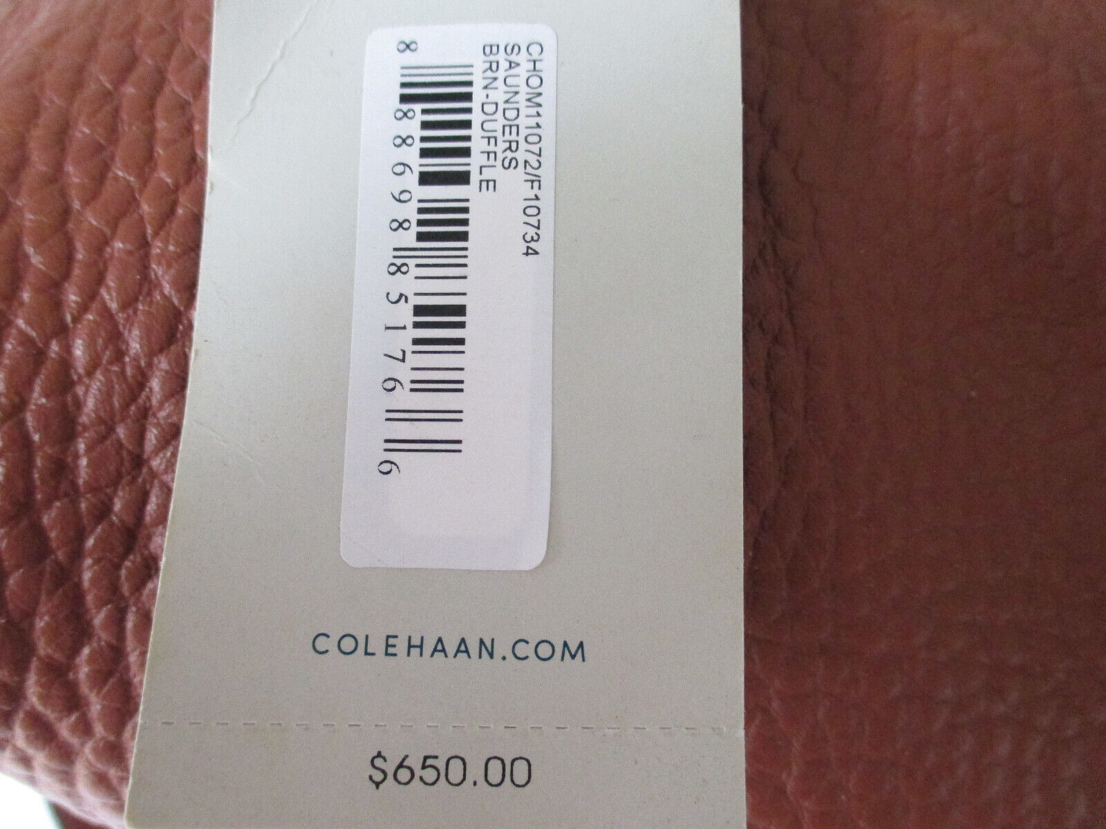 Cole Haan Duffle Bag Brown Pebbled Leather Removable Strap Zipper Close