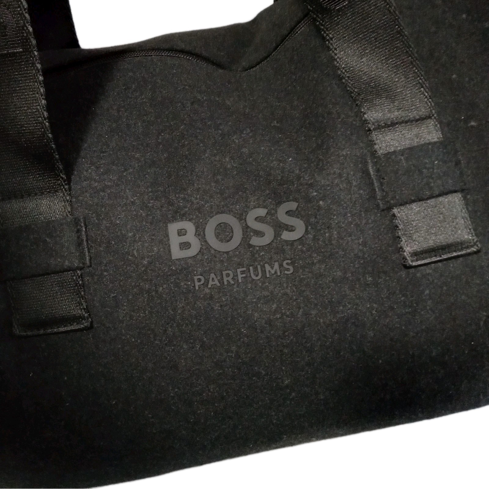 Mens Unisex HUGO BOSS PARFUMS Gray Black Wool Blend Weekender Travel Duffel Bag