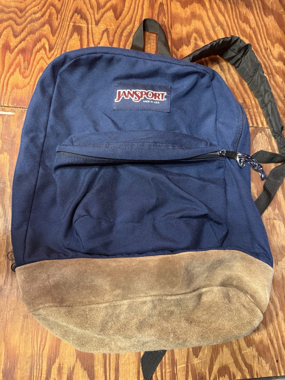 Jansport Vintage 90s Leather Suede Bottom Backpack Blue Back To School, Cool