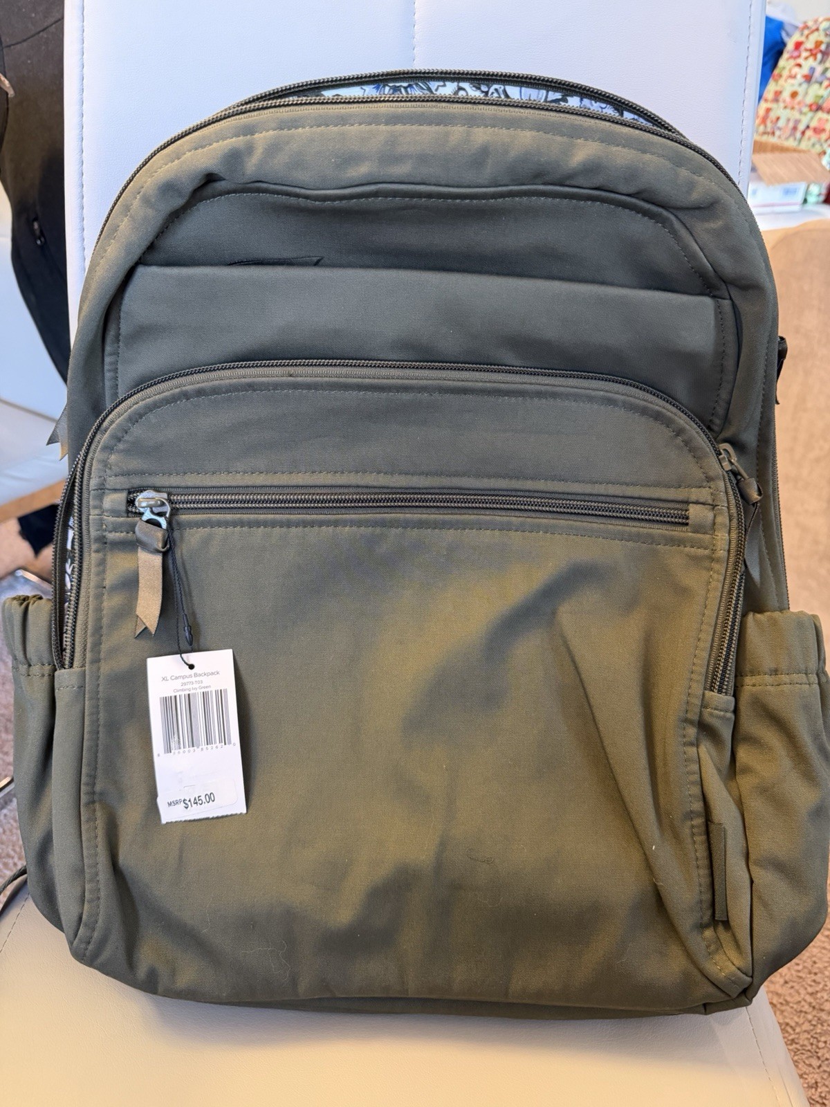 Vera Bradley XL Campus Backpack Climbing Ivy Green, NWT