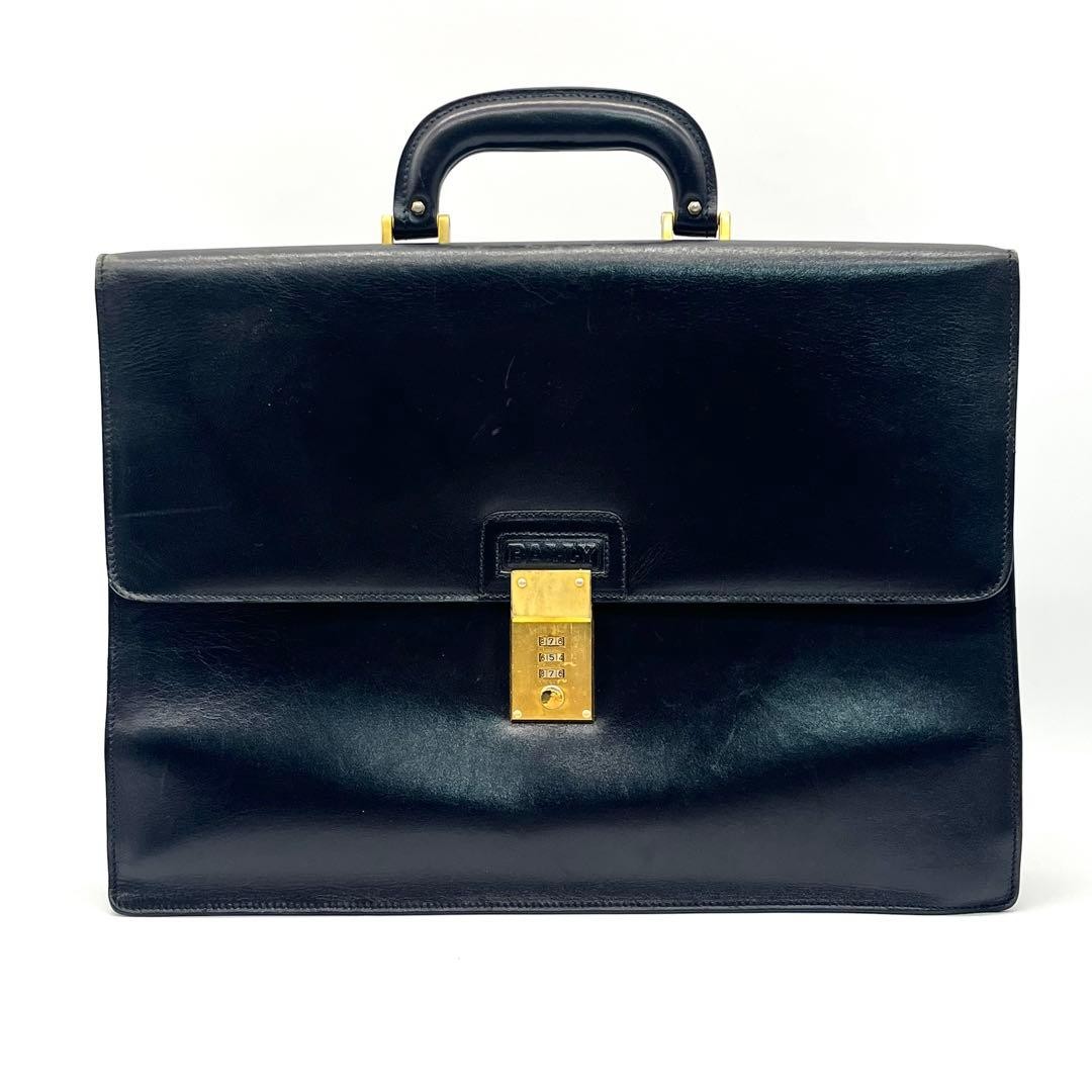 BALLY Business Bag Briefcase Leather Dial Lock Black Used 29x40x10cm