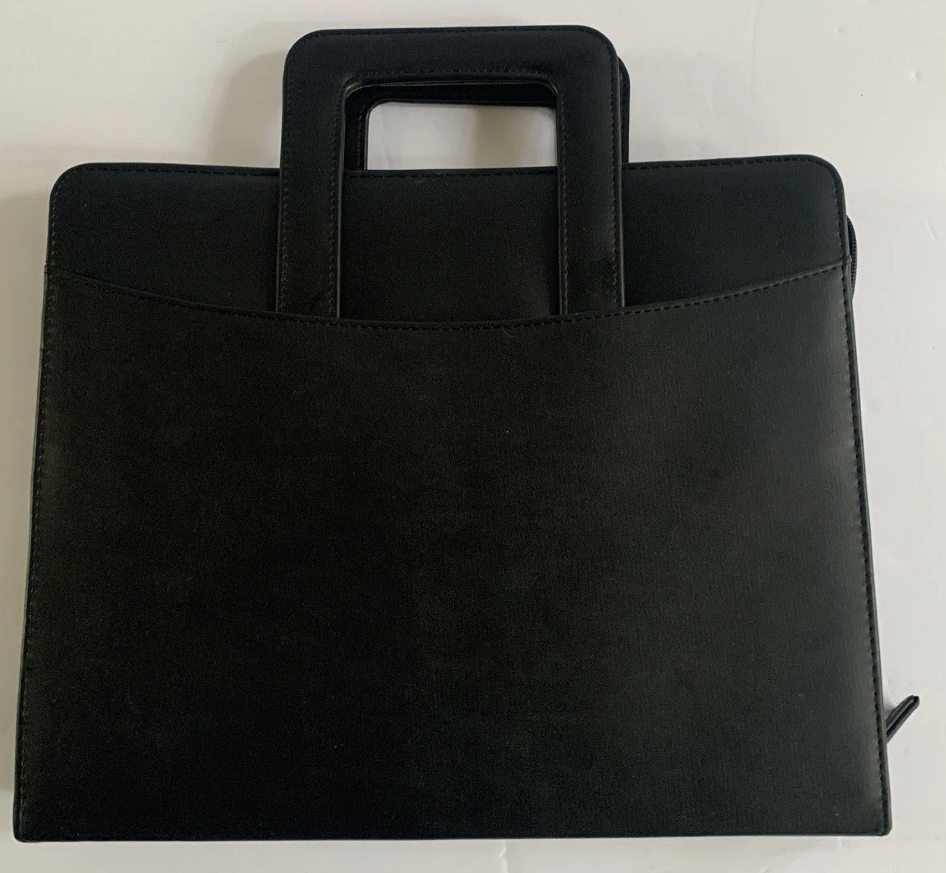 Attache Portfolio Briefcase Bag Black Faux Leather Retractable Handle Travel 13”