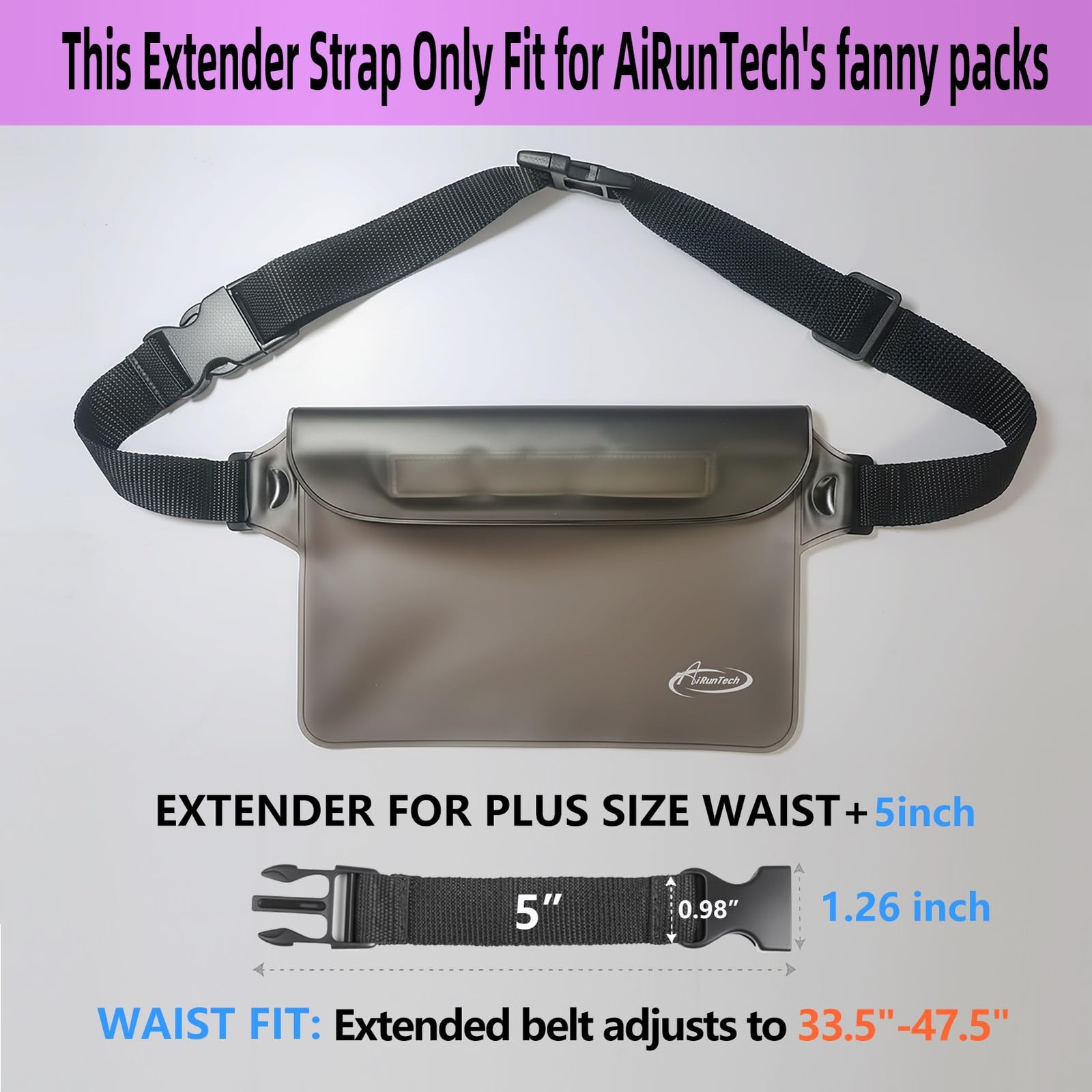 AiRunTech Extender Belt – Adjustable Strap Extension (2 5 inches, Black