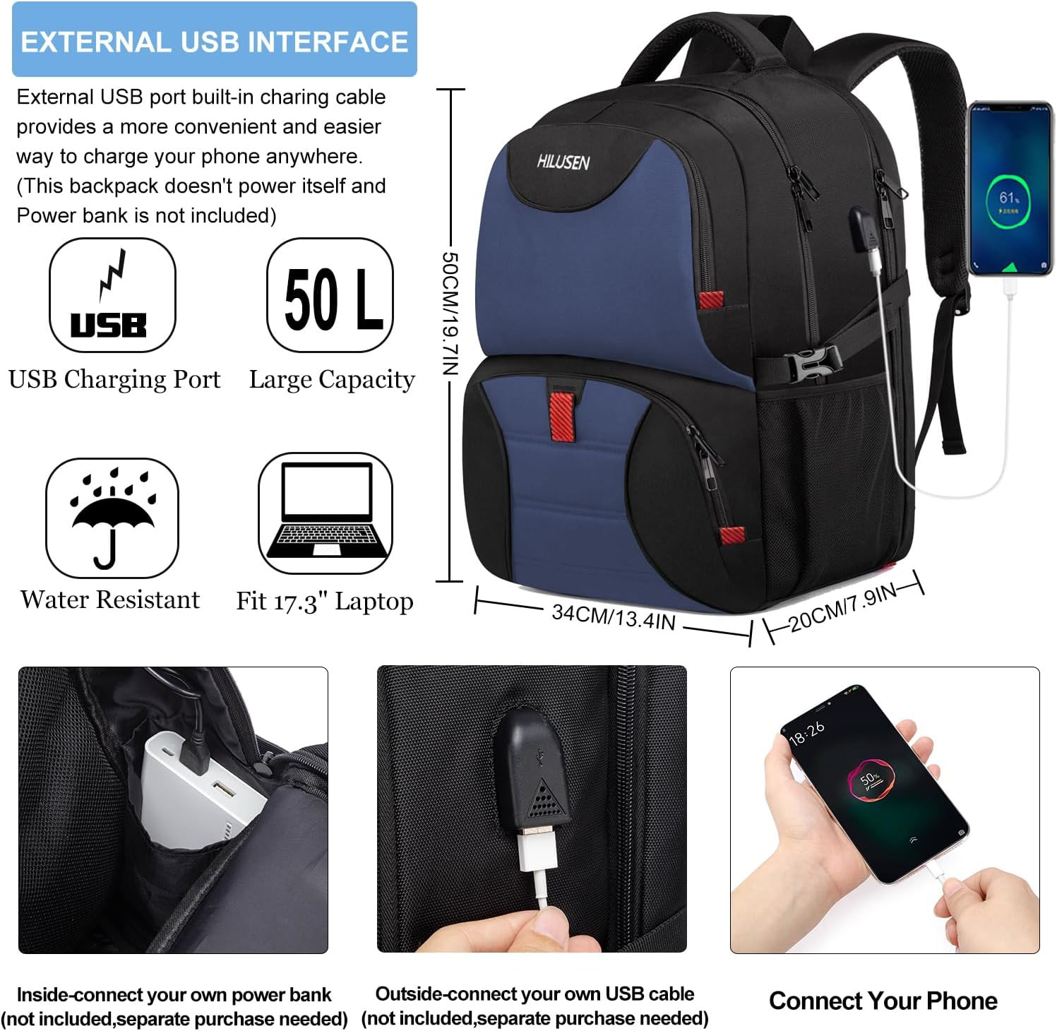 Extra Large Travel Laptop Backpack 50L,Lunch Backpack 17.3 Inch Business Work Ba
