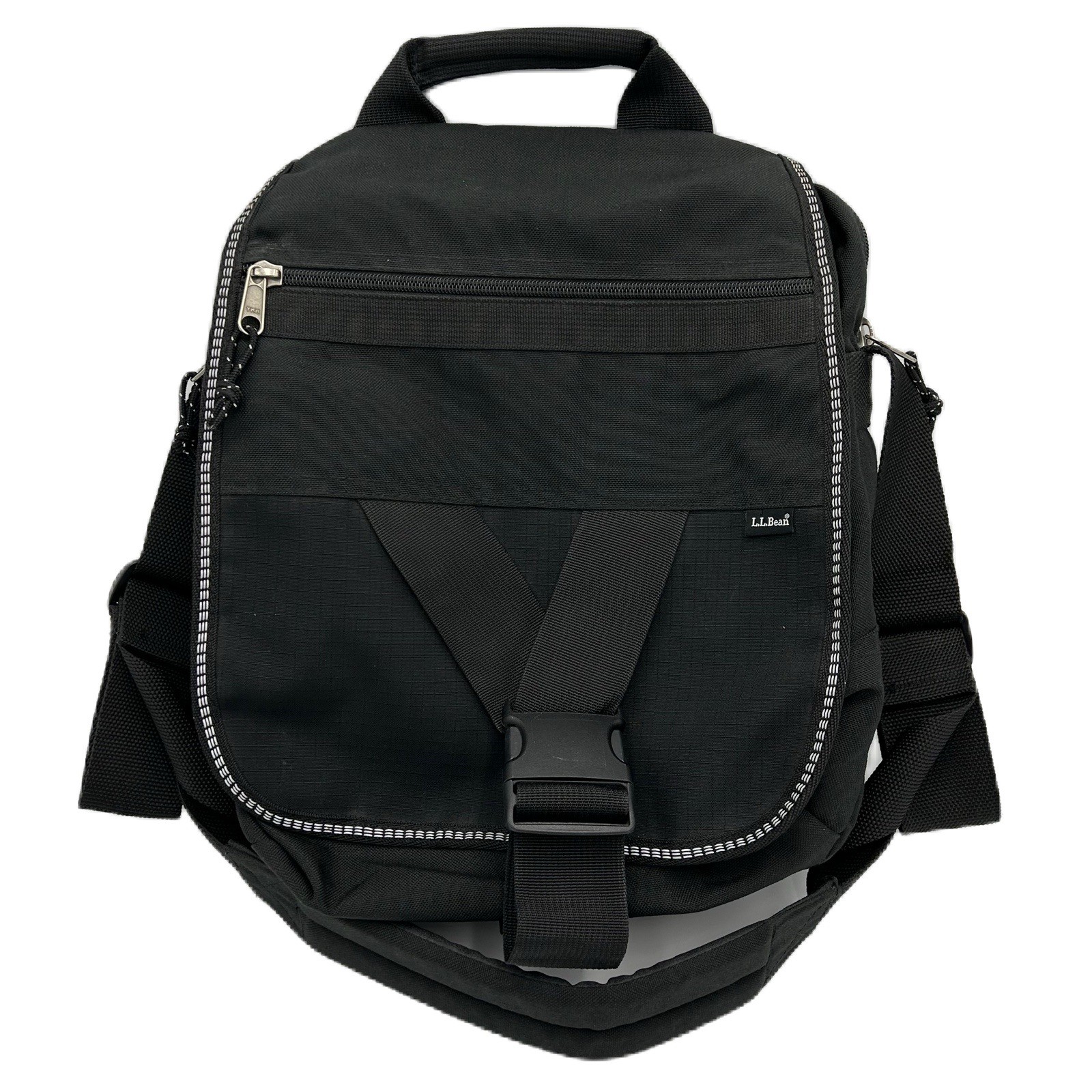 LL Bean Messenger Laptop Bag 12×15 Inch Canvas Zip Adjustable Strap Black Travel