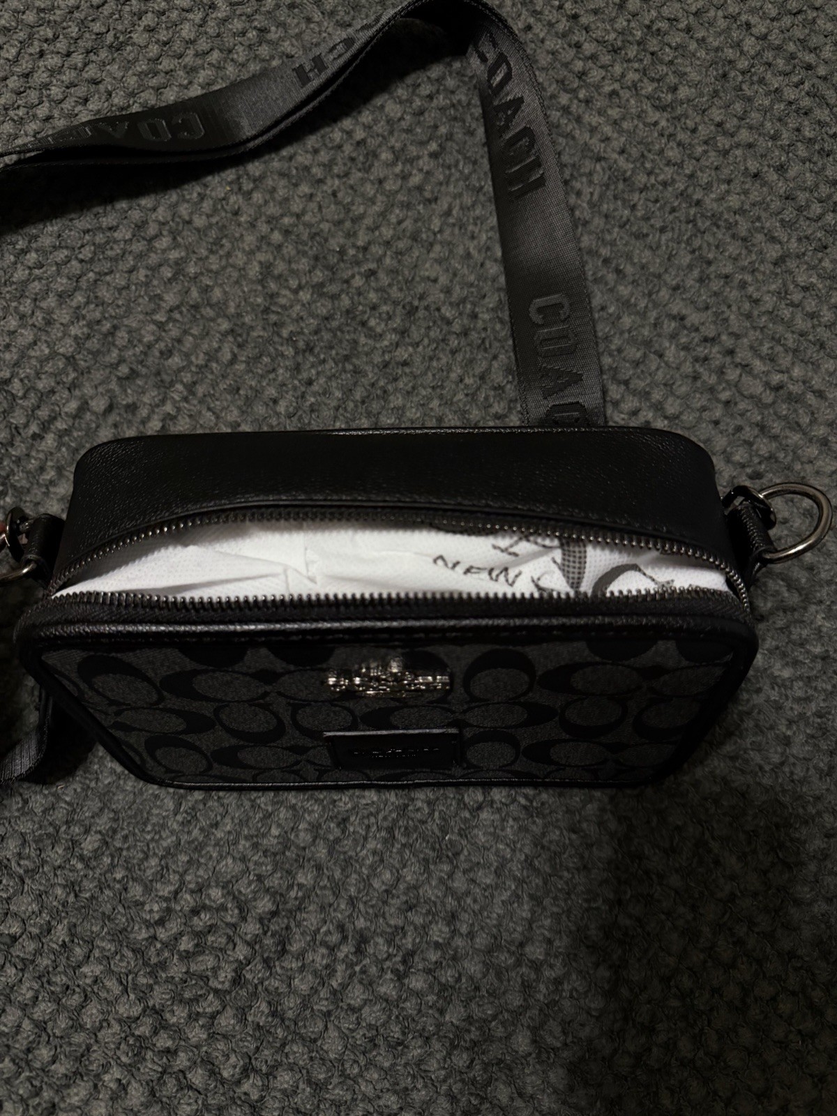Coach Signature Logo Black/Gray Small Crossbody Bag Zip, Adjustable Strap