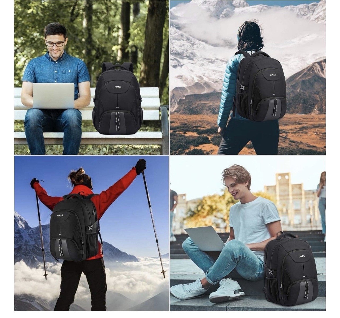 LIWAG Extra Large Laptop Backpack Black 55L TSA Friendly USB Charging Port New