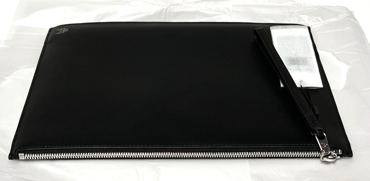 Calvin Klein CK Logo Men’s Large Black Leather Zippered Bag Pouch Case Tote