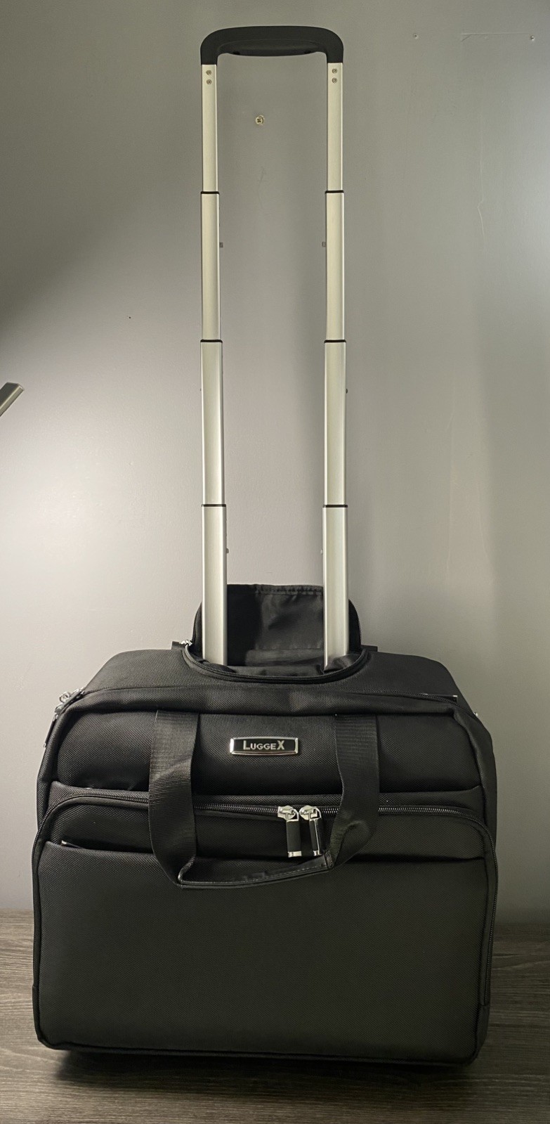 LuggeX Rolling Travel Briefcase Carry On Laptop Bag Wheels Black Multiple Pocket