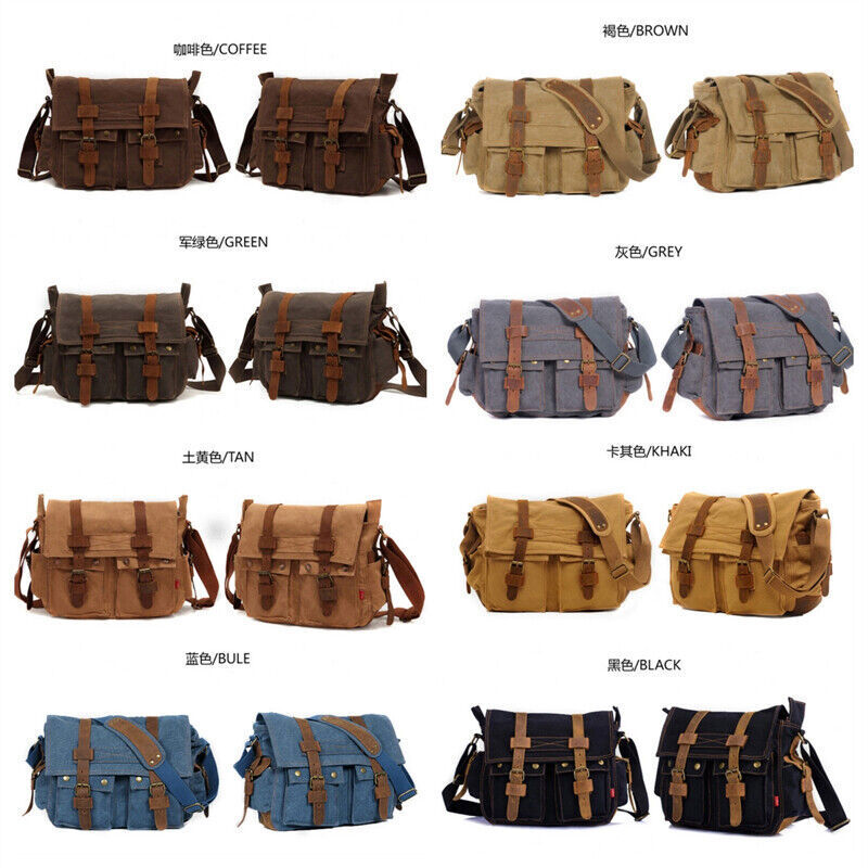 Military Canvas Genuine Leather Shoulder Crossbody Casual Bag Men Messenger Bags