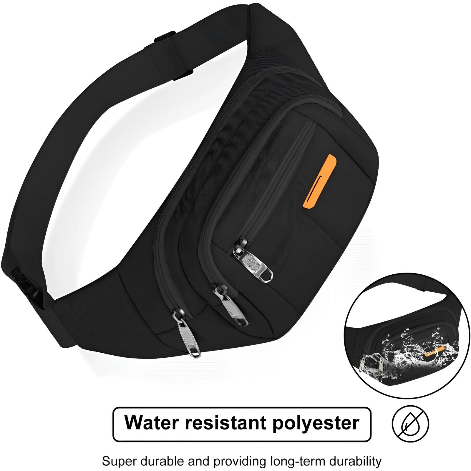 Black Large Capacity Water Resistant Fanny Pack Waist Bag Cross Body Shoulder