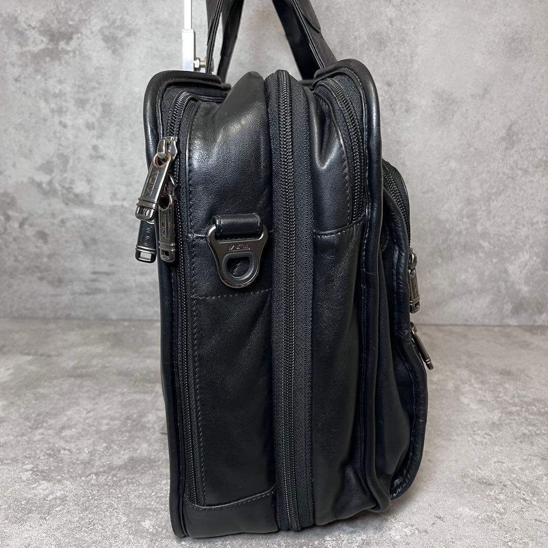 TUMI 96141D4 Black Leather Expandable 2 Way Briefcase Business Bag 40cm
