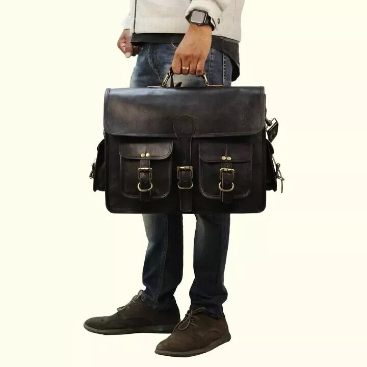 Vintage Genuine Leather Messenger Bag – Laptop Briefcase & Shoulder Satchel