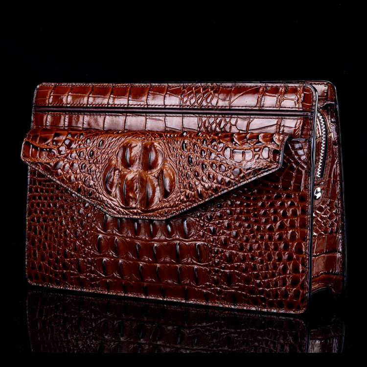 Cowhide Leather Business Envelope Bag Crocodile Pattern Clutch Bag Large Wallet