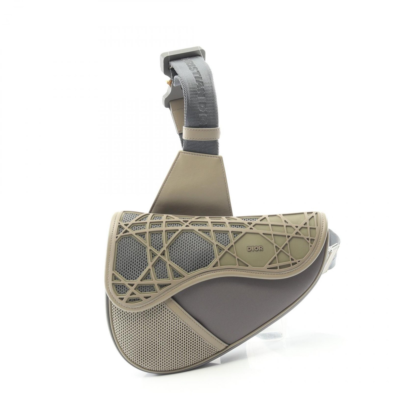 Christian Dior SADDLE Waist Crossbody Bag Nylon leather rubber Gray Beige Used