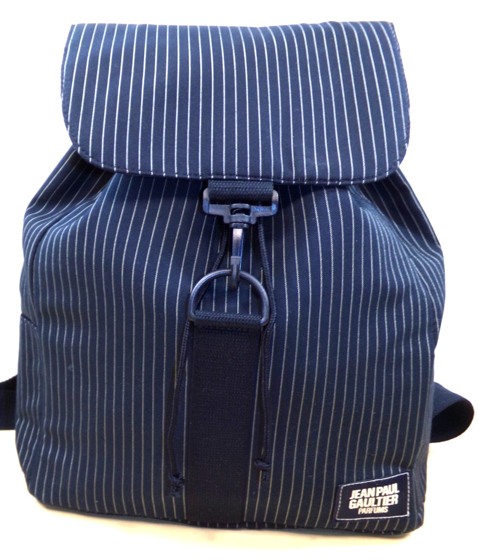 Jean Paul Gaultier Parfums Rucksack Backpack Navy Blue Pin Stripe