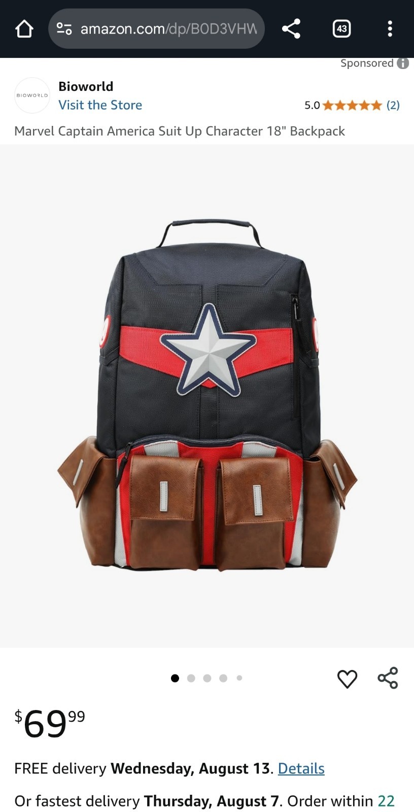 Marvel Captain America Suit Up Character 18″ Backpack Laptop