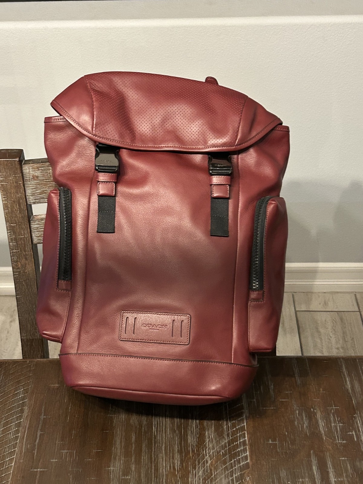 COACH Men’s Burgundy Red & Black Leather Backpack
