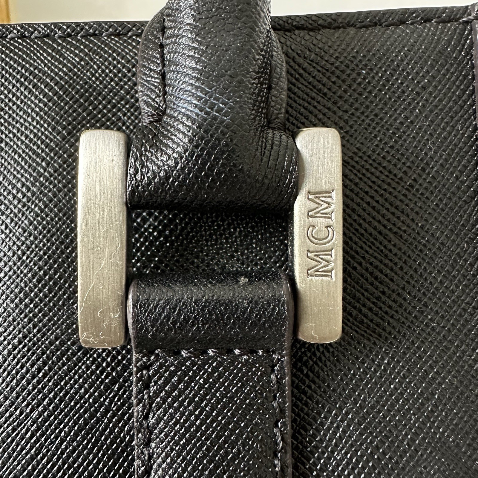 MCM Klassik Briefcase Black Saffiano Leather Silver Hardware Laptop Document