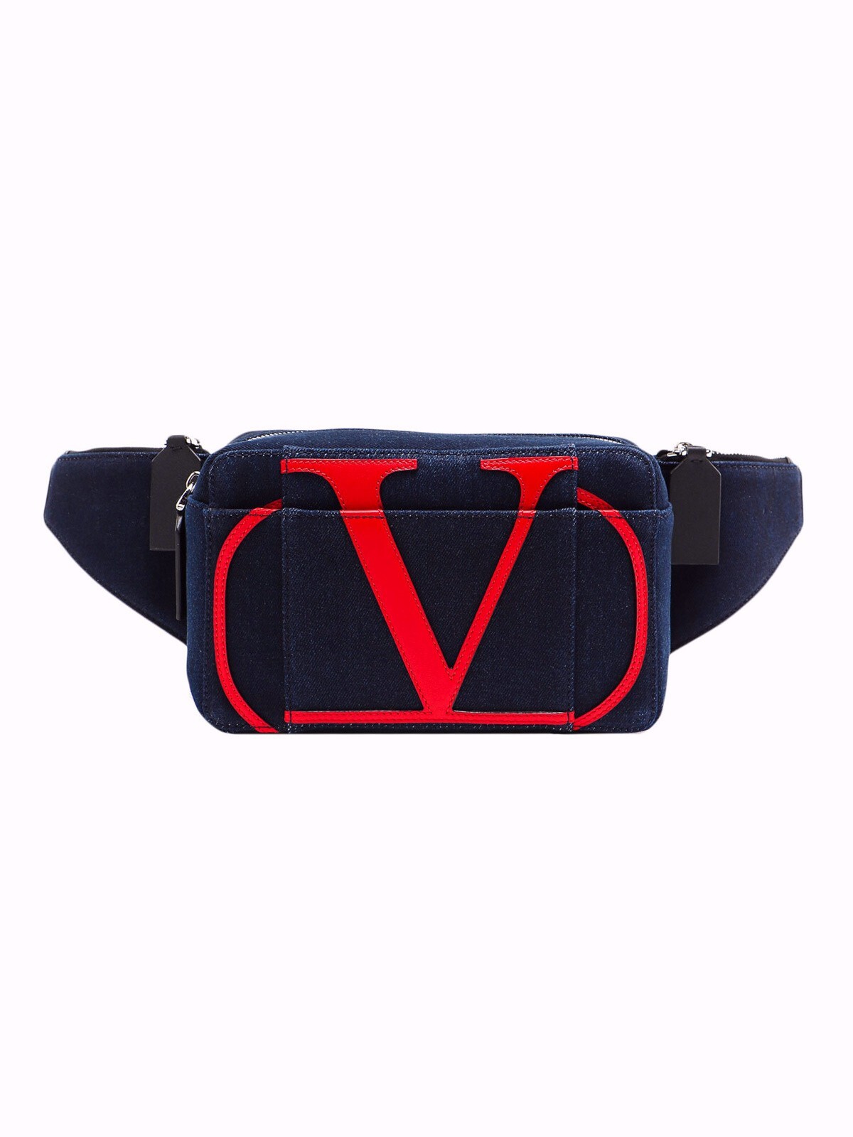 (NO CUSTOMS TAX) VALENTINO Garavani Vlogo blue & red denim & leather belt bag
