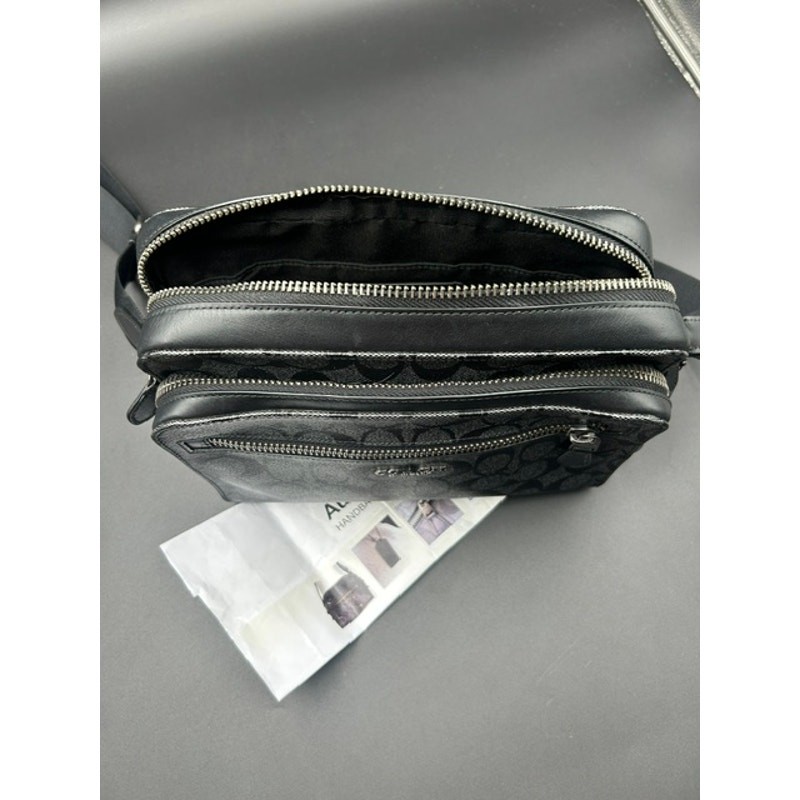 Authentic COACH 91485 West Camera Bag Signature Canvas Charcoal Black Crossbody