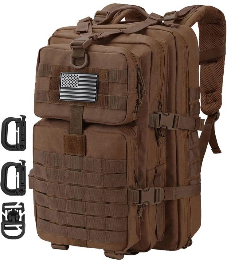 Tactical MOLLE Assault Backpack Military 3-Day Pack Camping Rucksack Brown