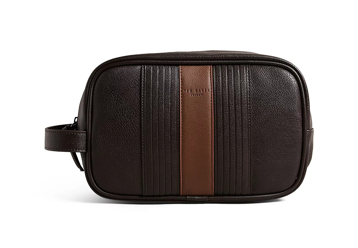 TED BAKER Evens Striped Zipper Toiletry / Washbag with Handle, One Size, NWT