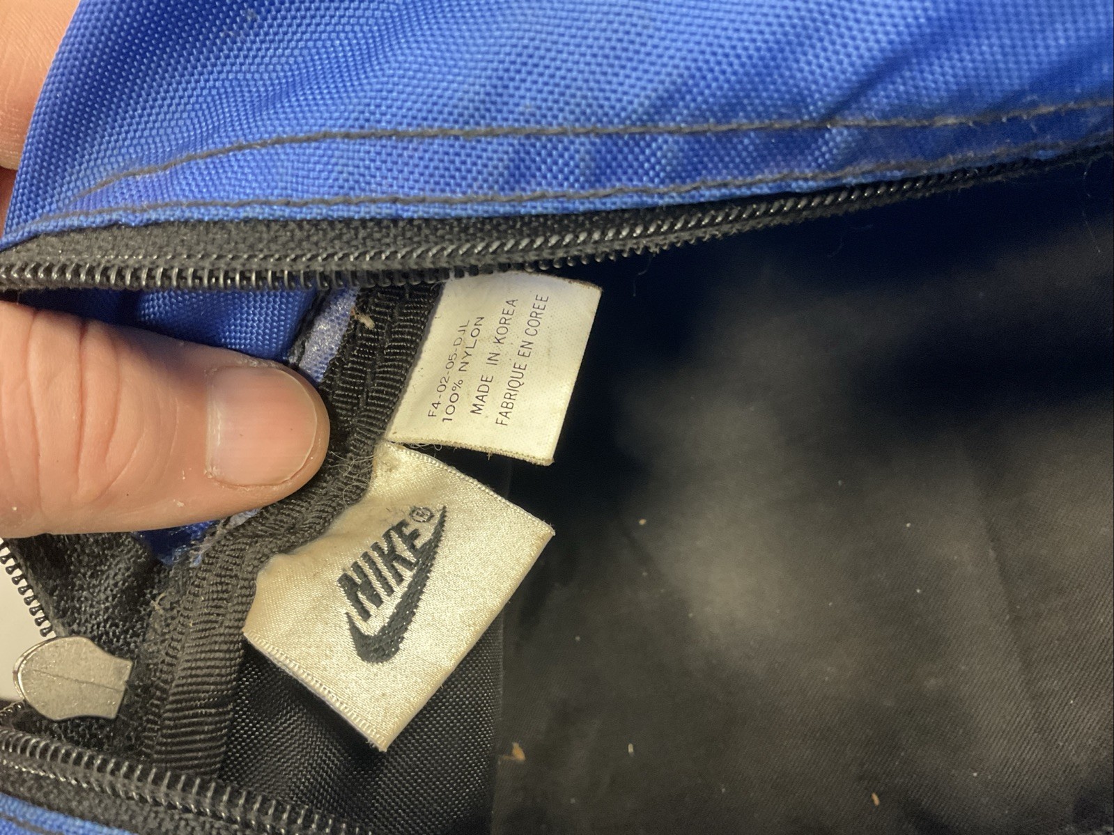 VTG Nike 90s Blue Black Gym Bag Athletic Performance Nylon Made in Korea Retro