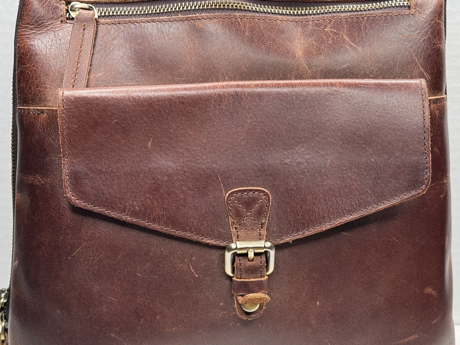 S-ZONE Genuine Buffalo Leather Backpack Purse Dark Brown Travel Laptop Bag 12.9”