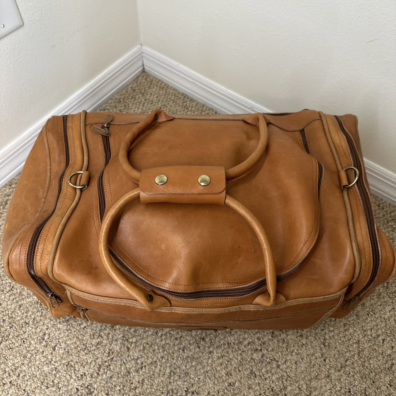 Vintage Orvis Leather Duffle Bag Multiple Pockets Customizable Made in USA