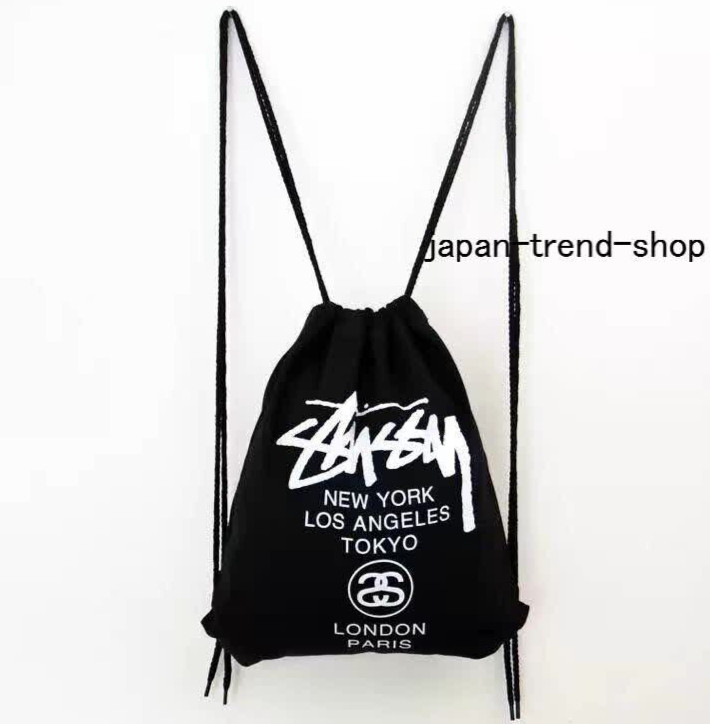 STUSSY Eco Drawstring Bag Knapsack Backpack W/ inner pocket Black Genuine Japan