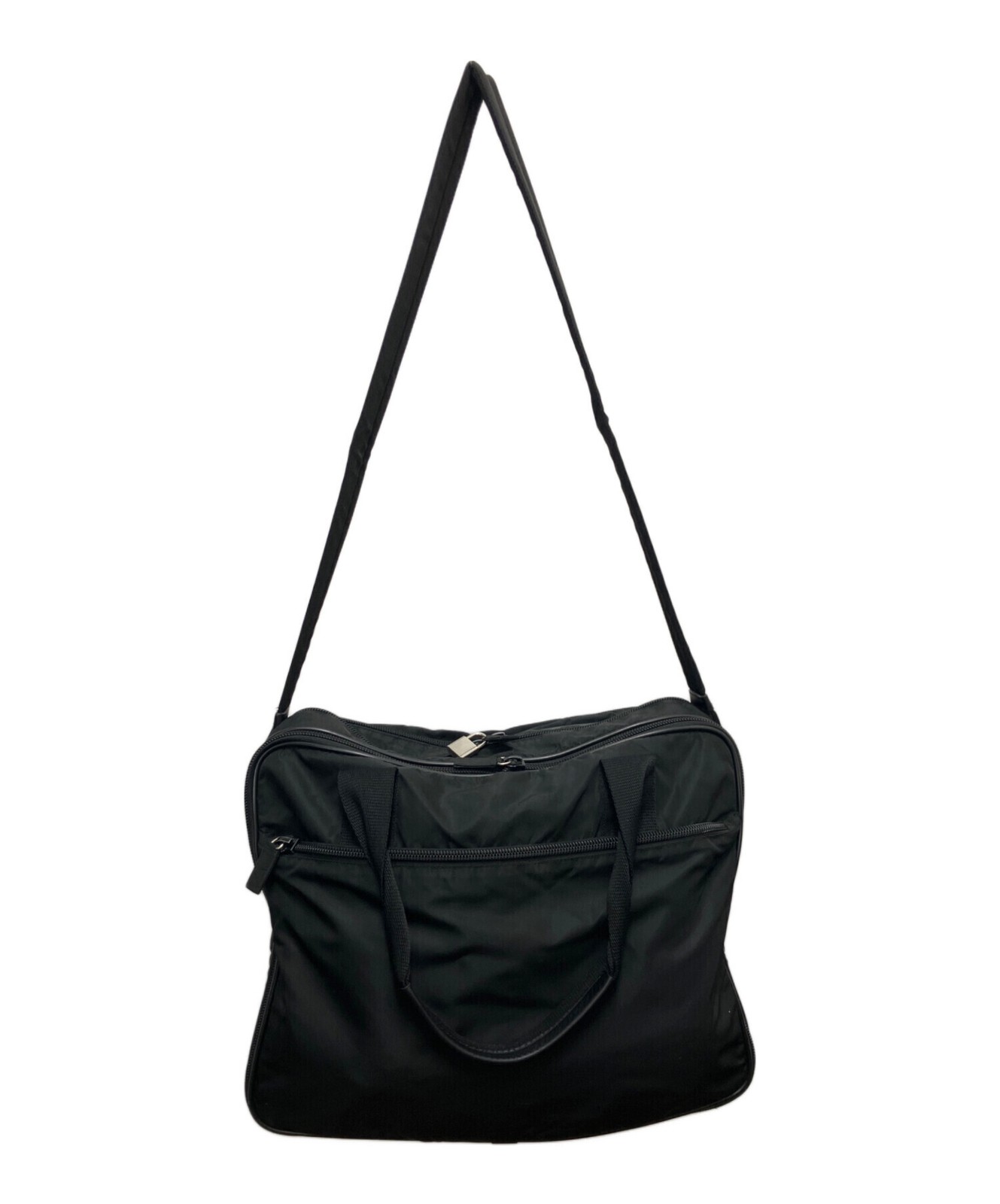 PRADA 2WAY Briefcase Nylon Black Mens Business Bag Zip Double Handles