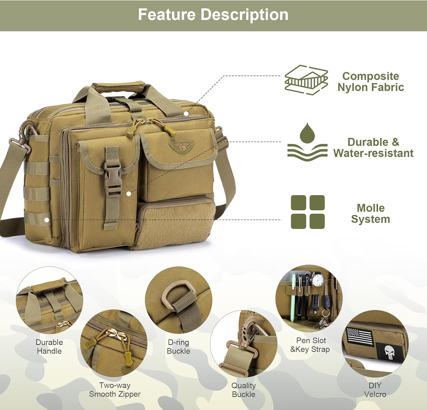 Durable Oxford Laptop Bag with Molle System – Tactical Shoulder Messenger=//
