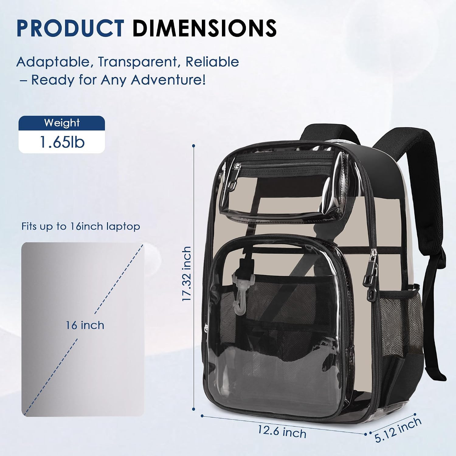 Clear Backpack for Stadium Events 0.5MM PVC Large Transparent Bookbag Clear Back