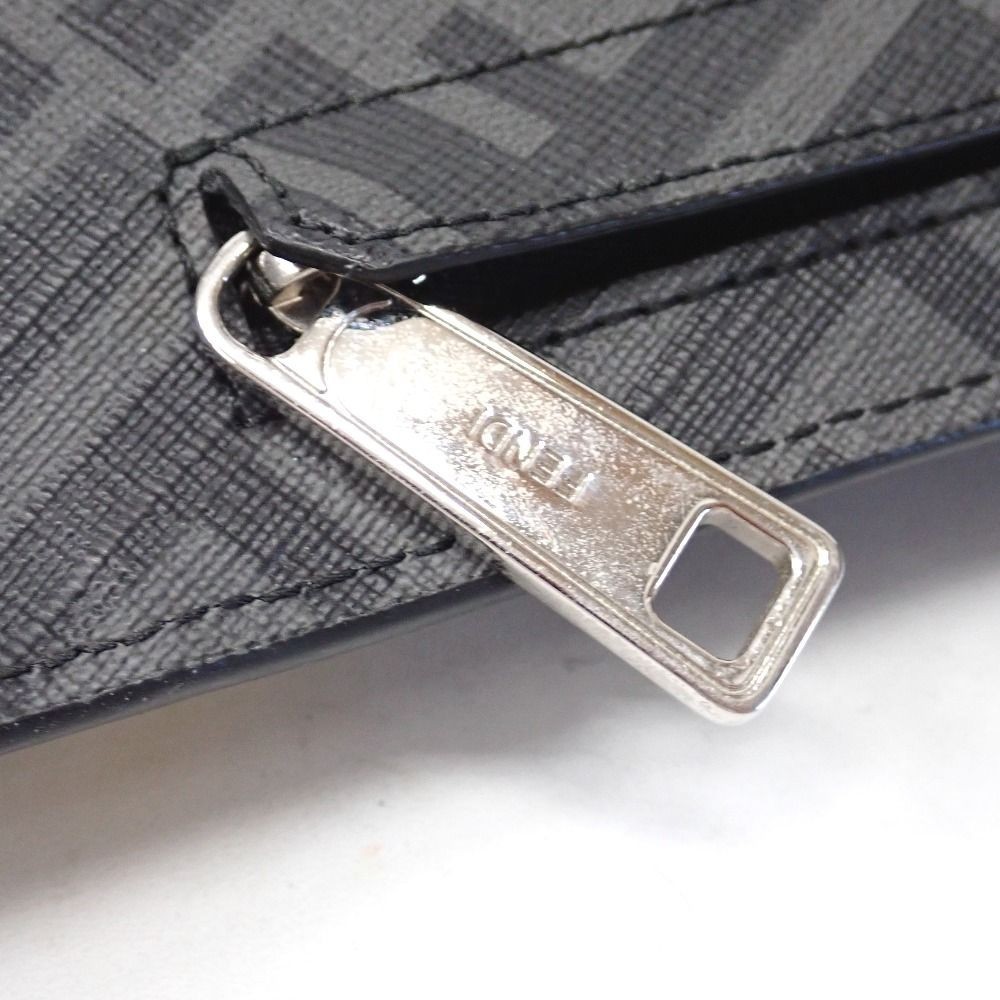 FENDI FF Logo Monogram yellow stripe Leather Clutch Bag Men Pouch 7N0110-A9XS
