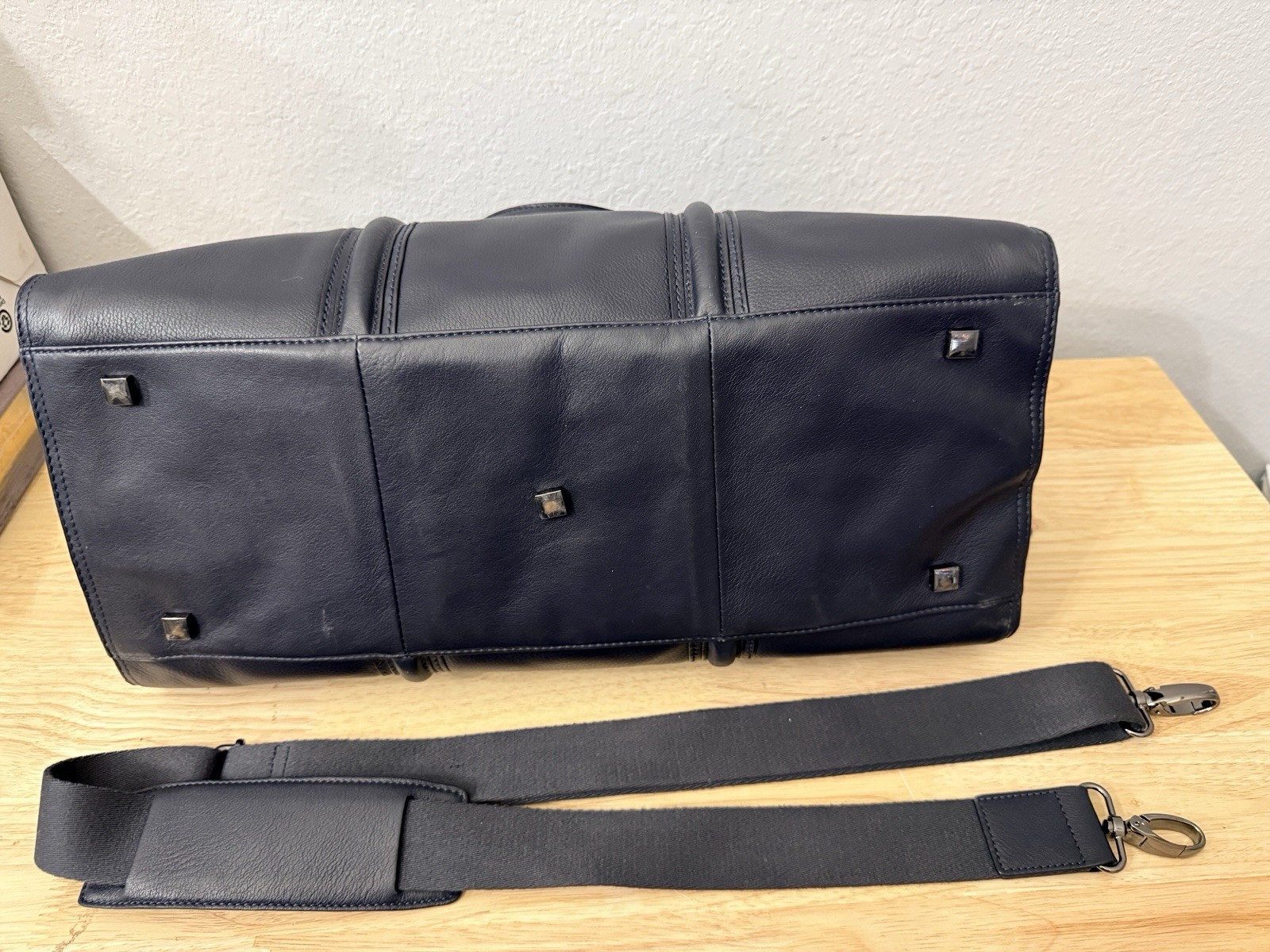 TED BAKER MEN HOLDALL DUFFLE BAG TRAVEL WEEKEND DARK BLUE LEATHER LUGGAGE NEW