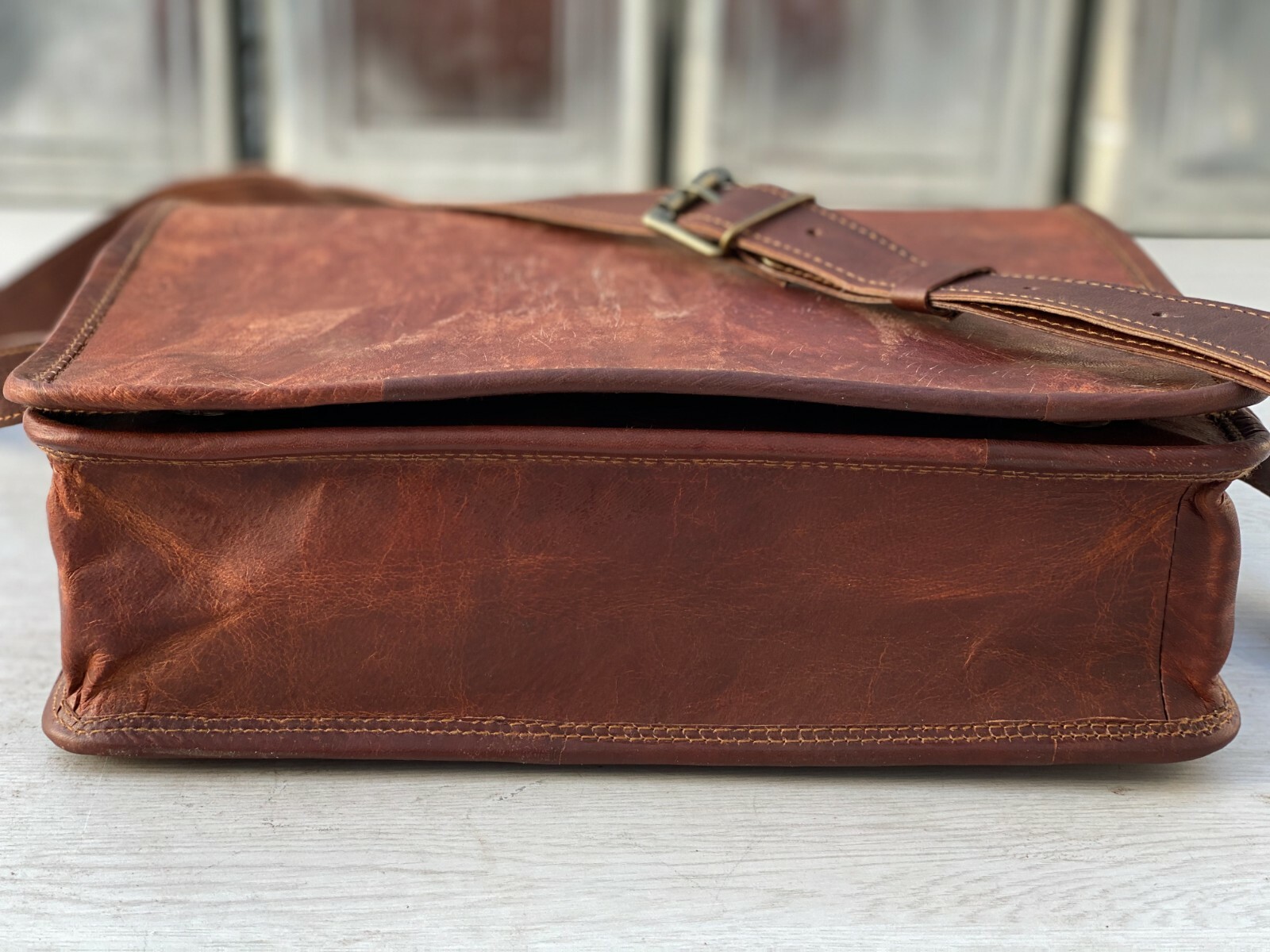 18 Inch Men Best Seller Vintage Leather Messenger Shoulder Laptop Bag Briefcase