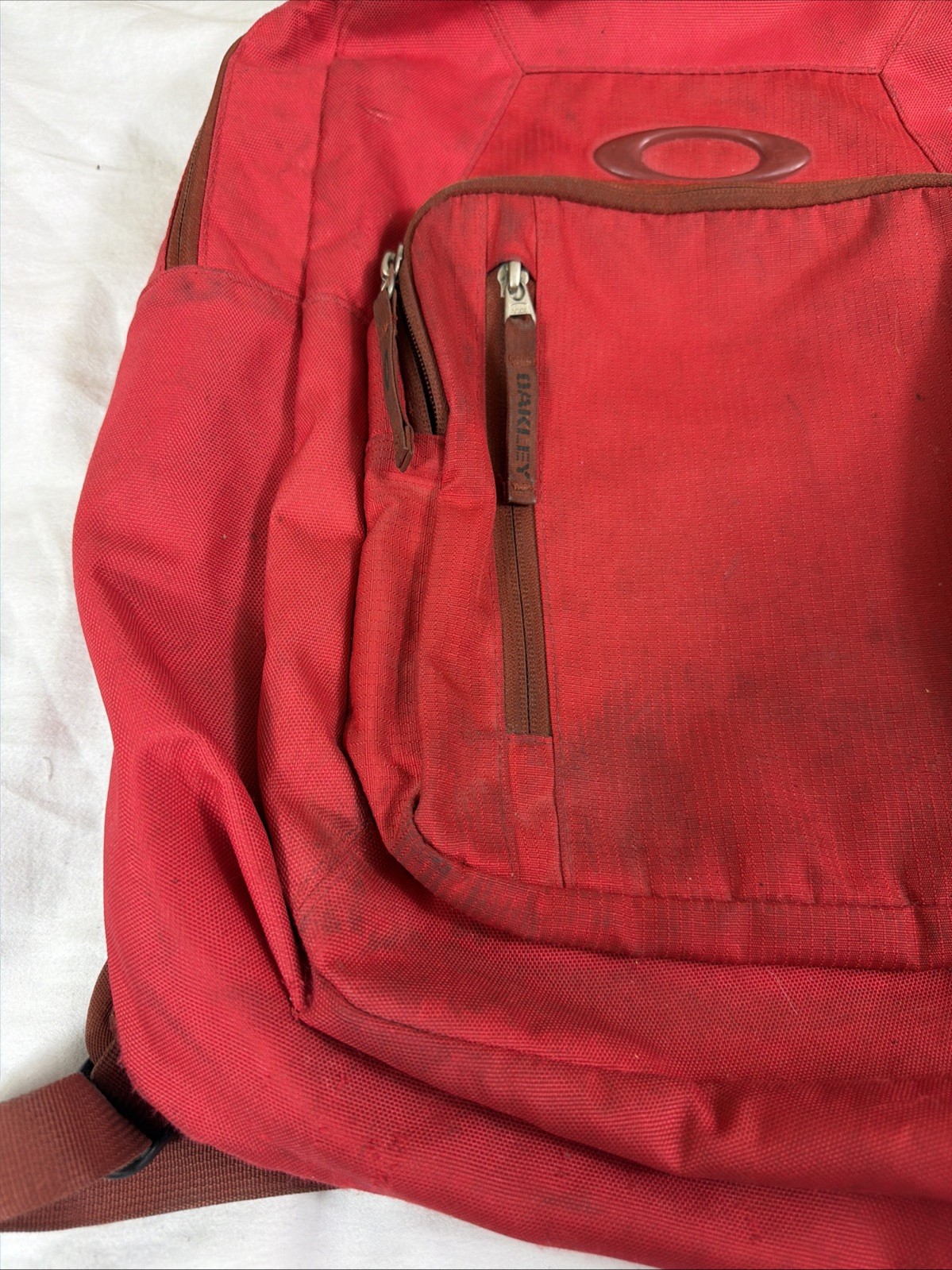 Oakley Works Backpack Ripstop Utility Pockets Software Red Thrash Stained